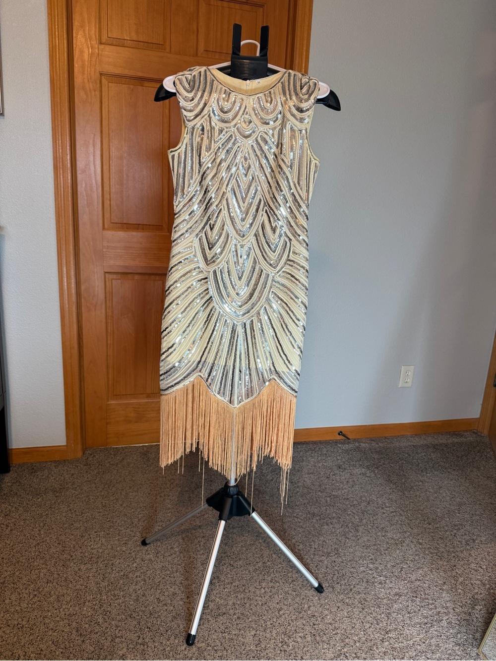 1920s Gatsby Flapper Sequin Fringe Art Deco Dress Medium